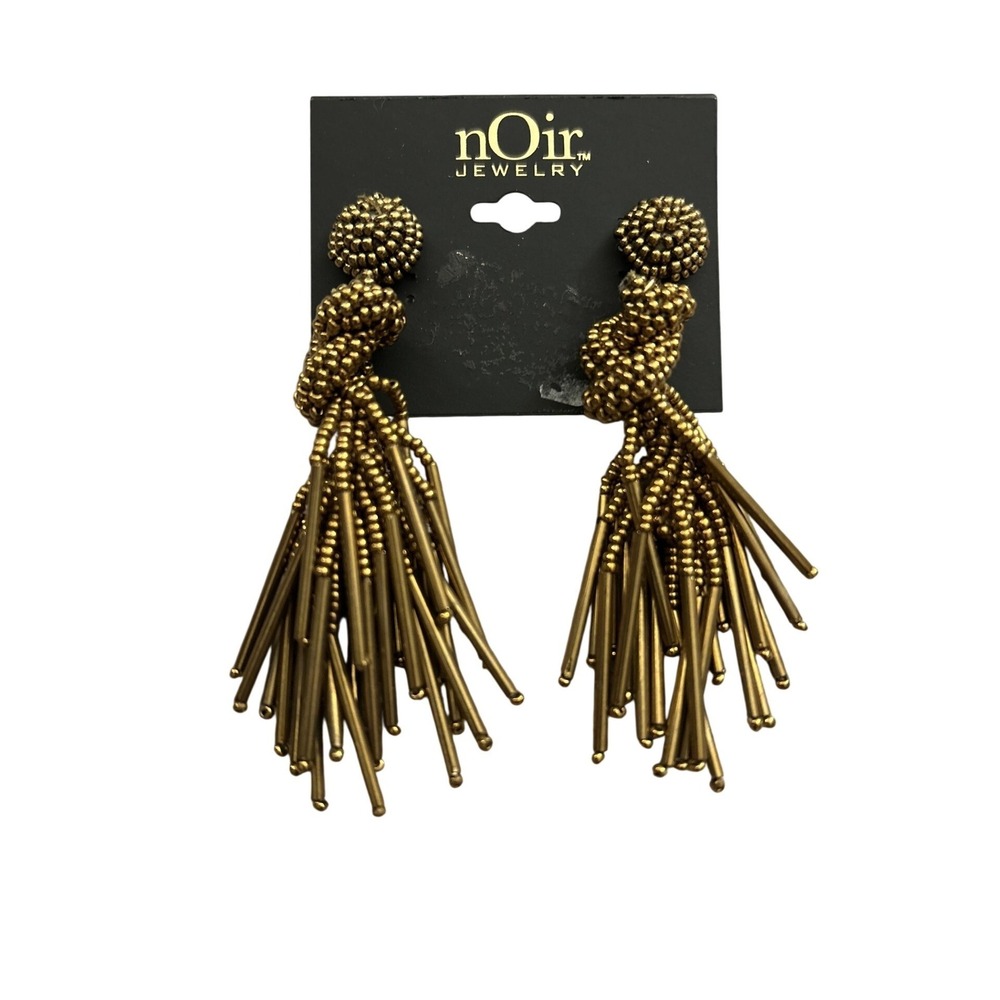 nOir Jewelry Beaded Tassel Earrings Women OS Gold New With Tag Knot Fringe